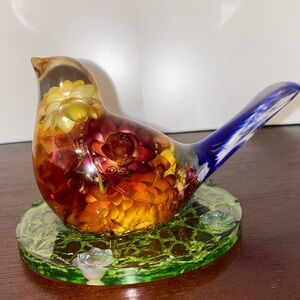 Floral Handmade Resin Bird Figurine - Multicolor